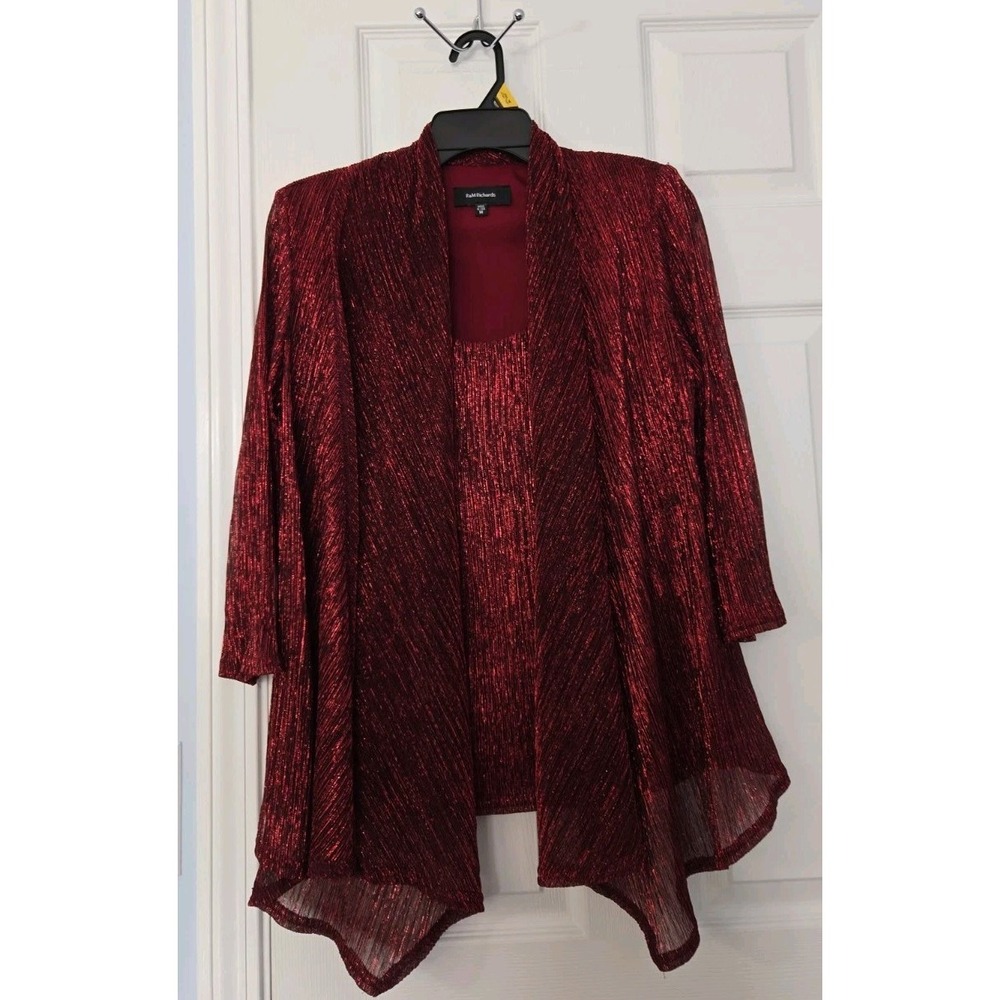R & M COLLECTION Womens Medium Red Shimmering Lined 3/4 Sleeve Top Jacket